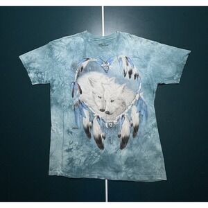The Mountain Wolf T Shirt Size XL Blue Tie Dyed‎ Native American Dream Catcher